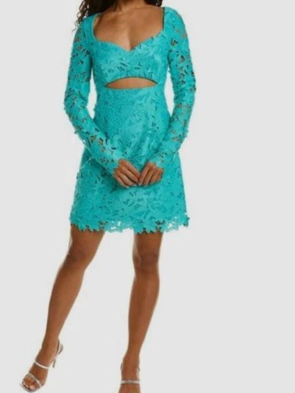Zac Posen 3D Guipure Lace Mini Dress Cut Out Long Sleeve Floral Green NWT Size 6